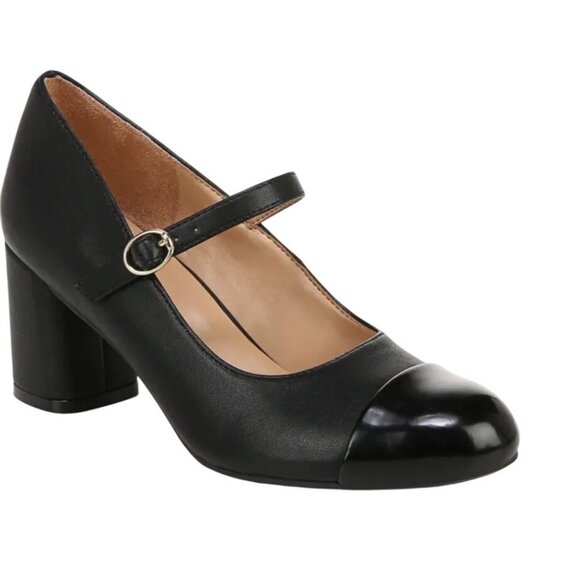 Naturalizer Loveable Block Heel Patent Accented Toe Highlighting Soft Black Leat - Picture 2 of 13